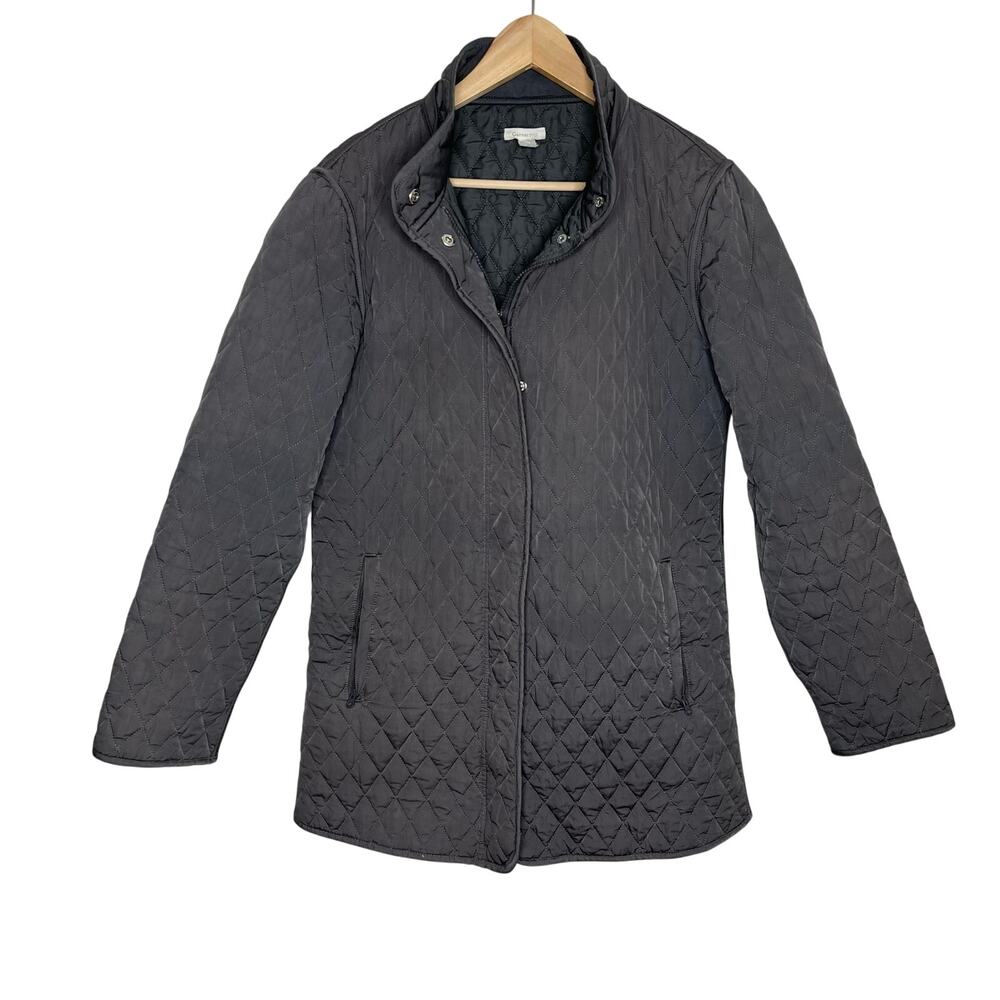 Garnet Hill Essential Quilted Coat Jacket Womens 8 Gray Pockets Outdoor NO HOOD - Picture 2 of 12